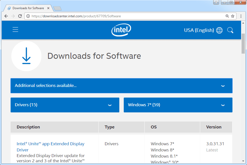 Снимок экрана Microsoft's download center