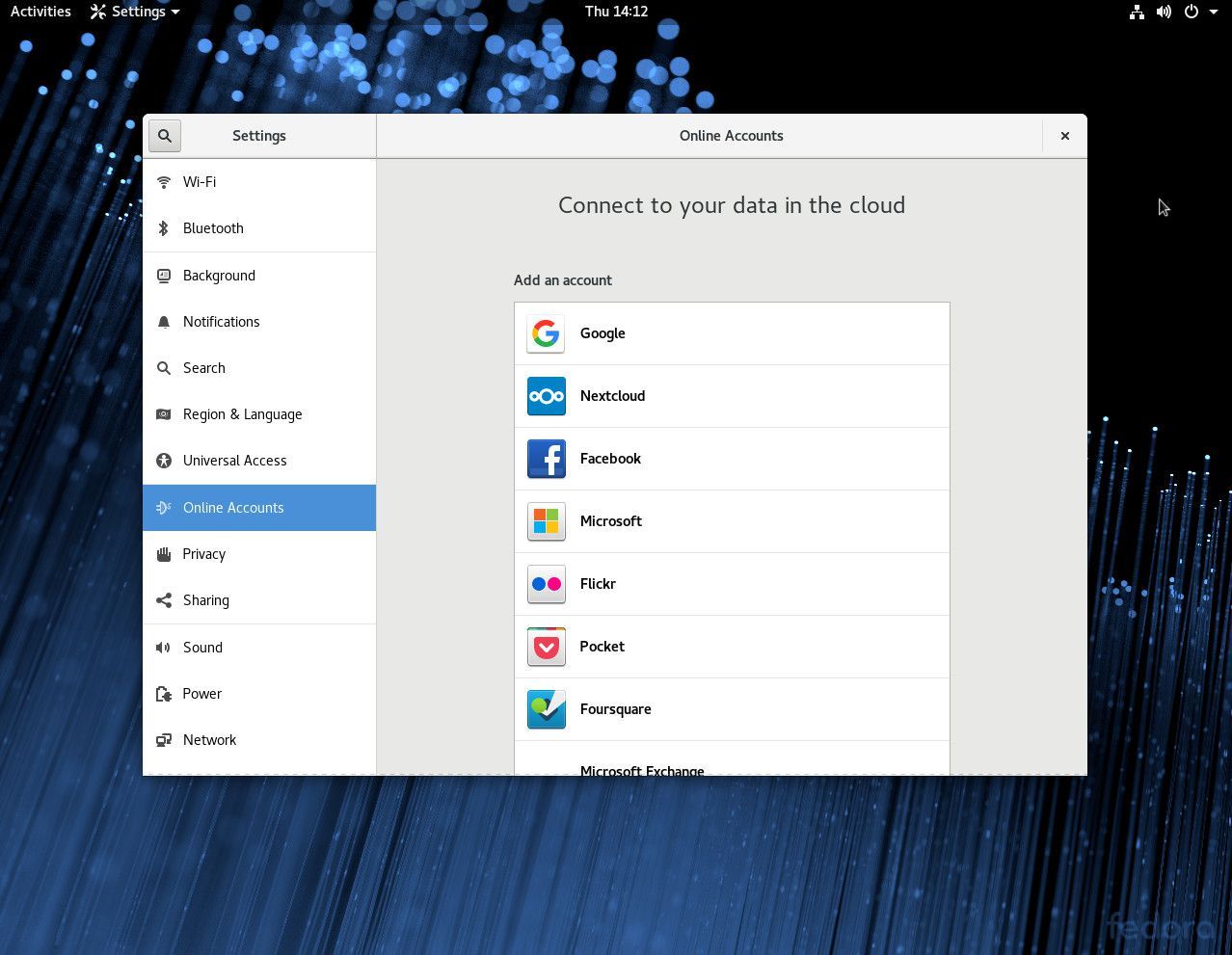 Снимок экрана, показывающий, как добавить учетную запись Google в GNOME.