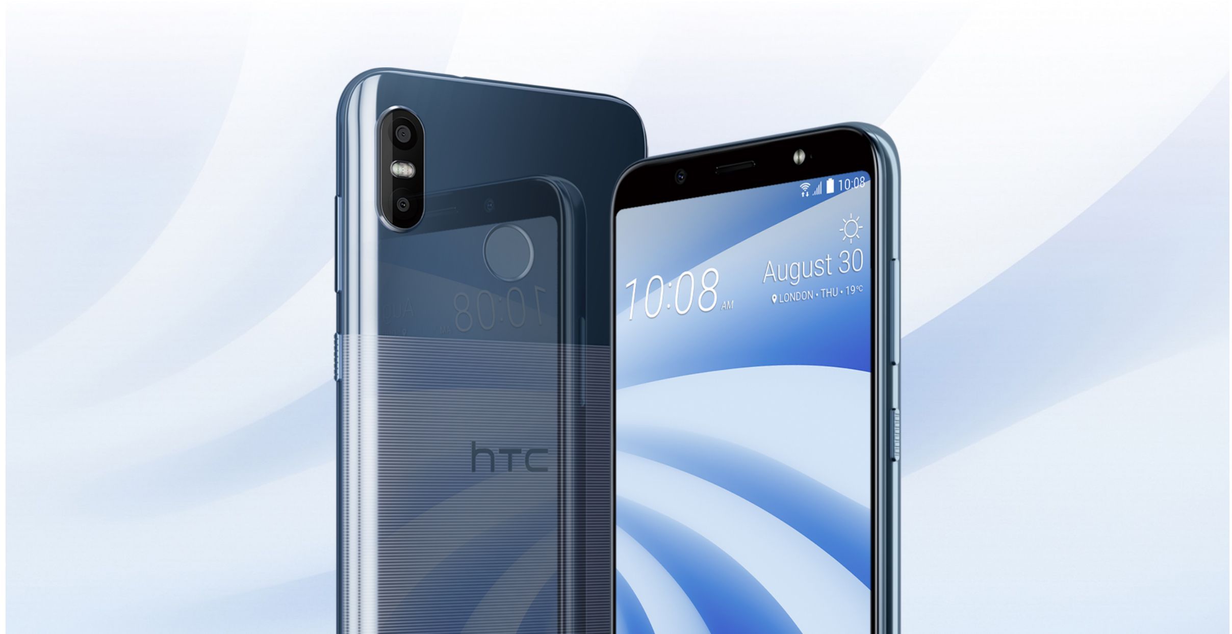 Снимок экрана: два смартфона HTC U12 Life: один вид сзади и один спереди