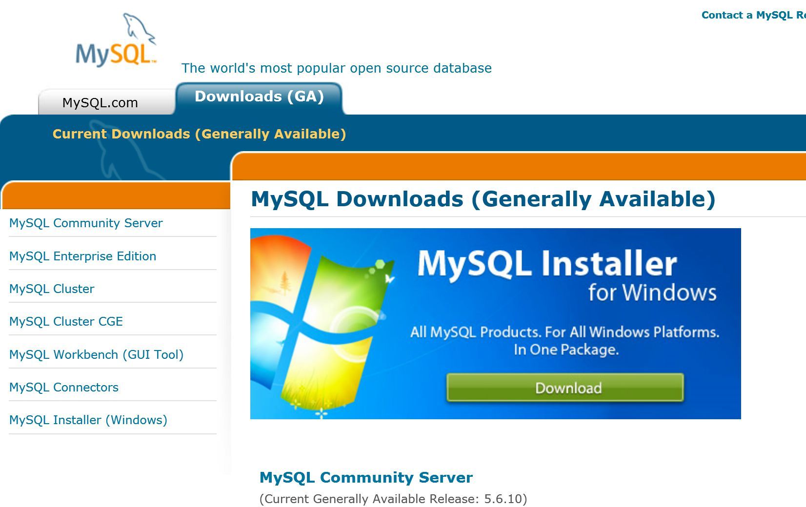 Скриншот веб-сайта MySQL