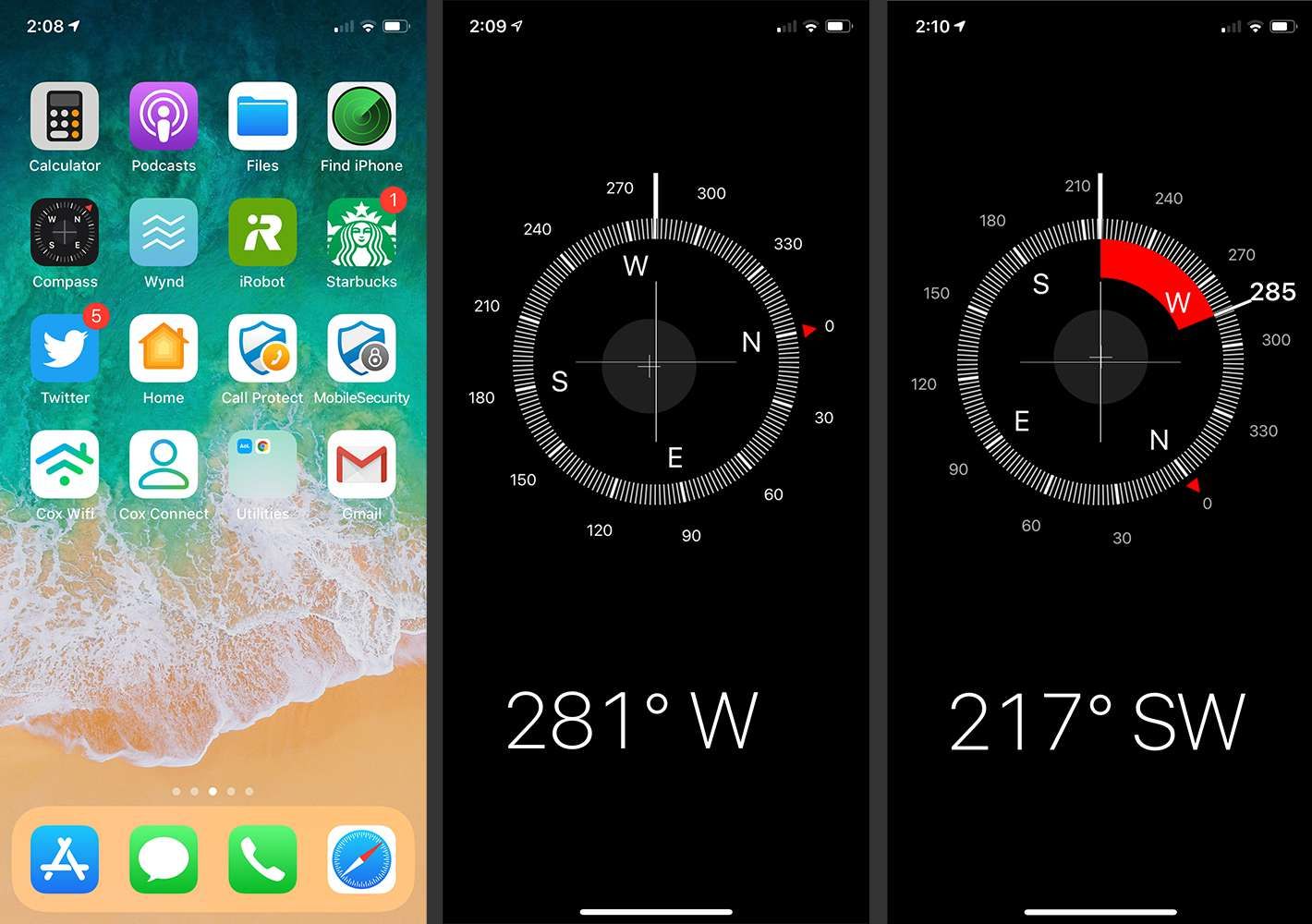 iPhone показывает, как выбрать и использовать приложение Compass