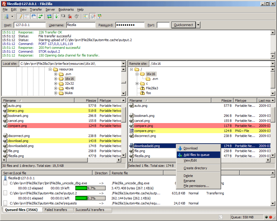 Скриншот FileZilla на Windows