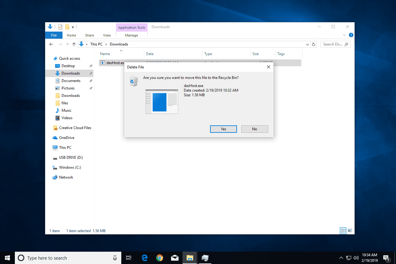 Снимок экрана, показывающий, как удалить dasHost.exe в Windows 10