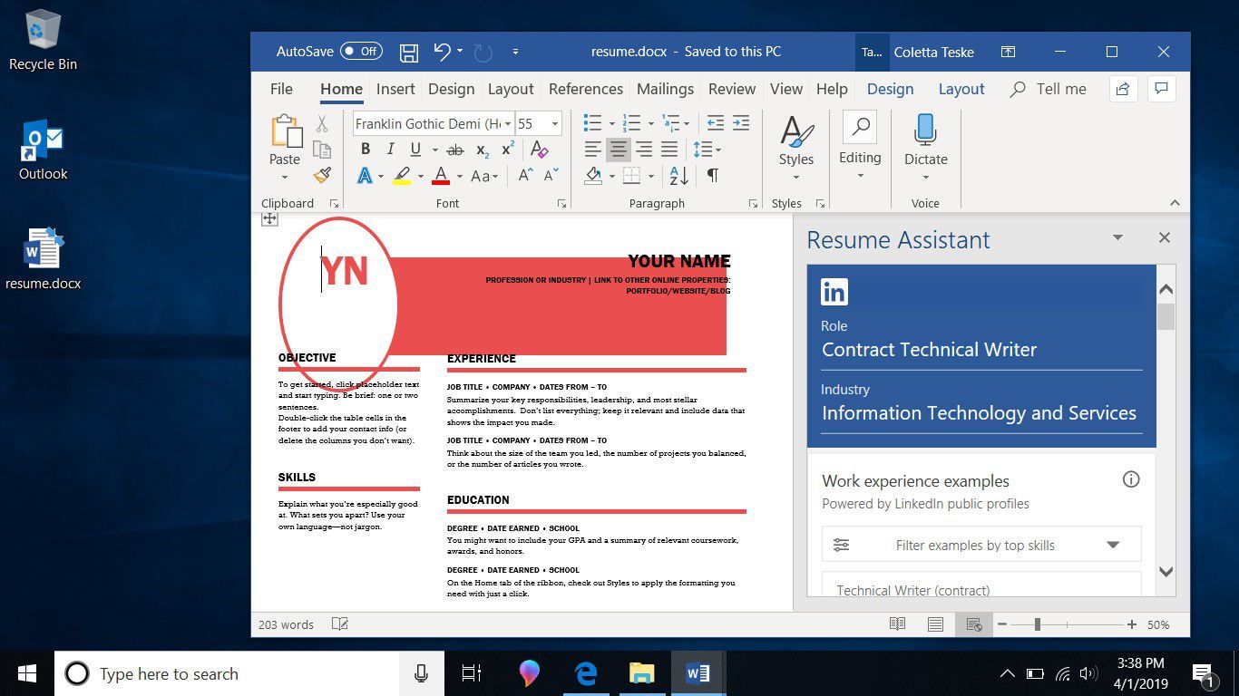 Графический интерфейс рабочего стола Windows с графическим интерфейсом Microsoft Word