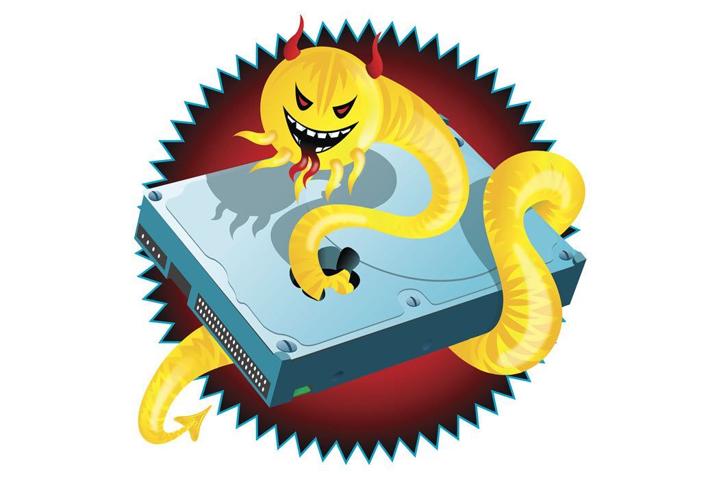 Иллюстрация разрушительного компьютерного червя, который является синтаксической кибератакой.