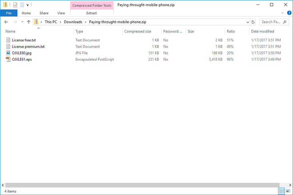 Снимок экрана, показывающий файл ZIP, открытый в Windows 10