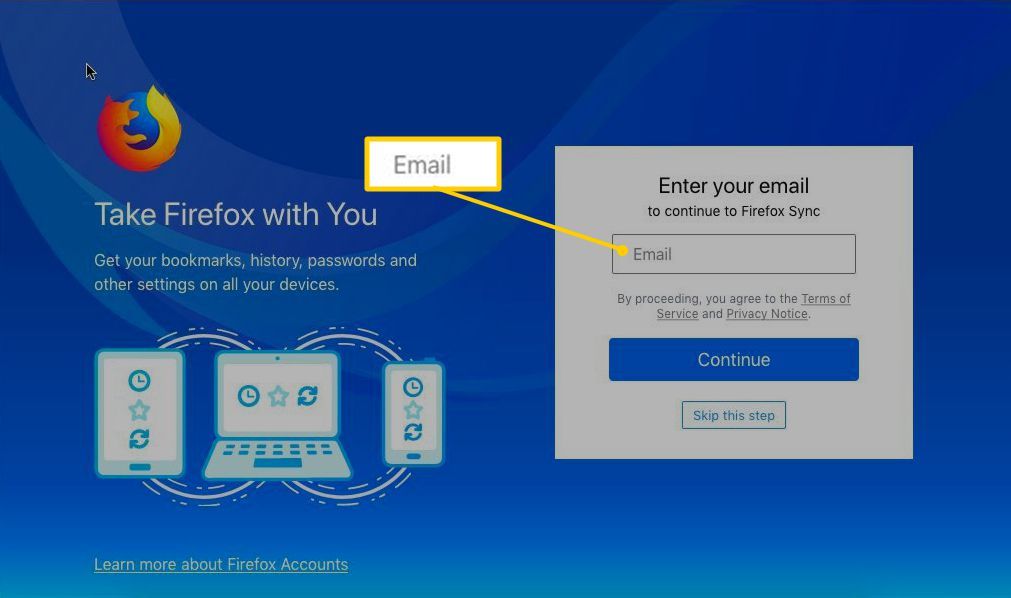 Введите адрес электронной почты для синхронизации Firefox
