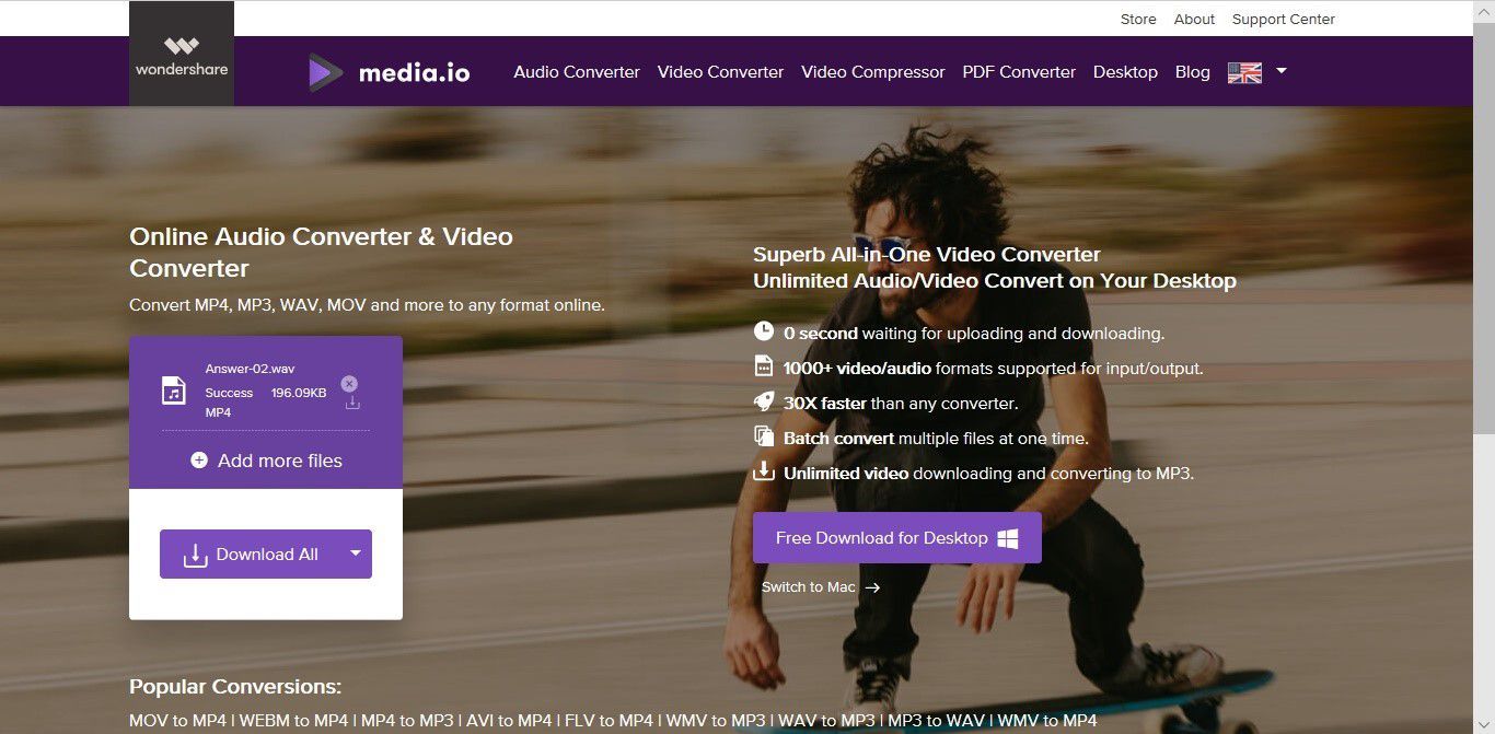 Снимок экрана, показывающий, как загрузить конвертированные аудиофайлы на Media.io