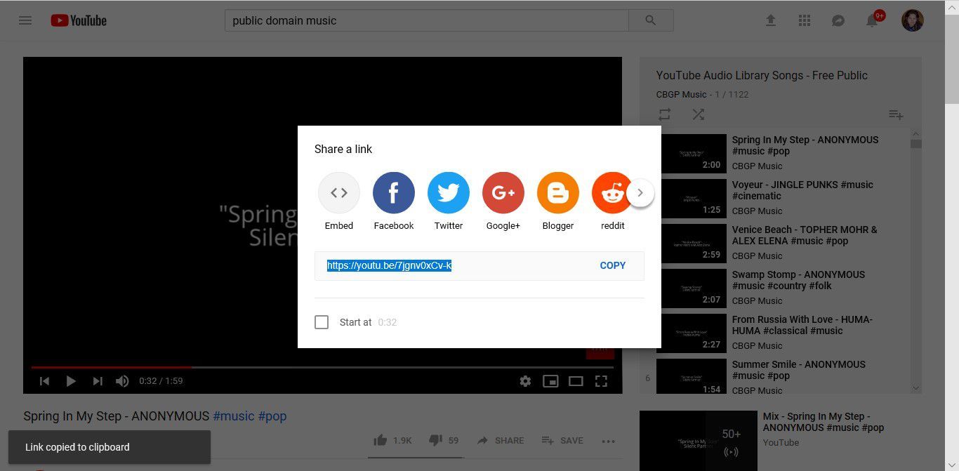 Снимок экрана, показывающий, как скопировать ссылку для обмена видео на YouTube