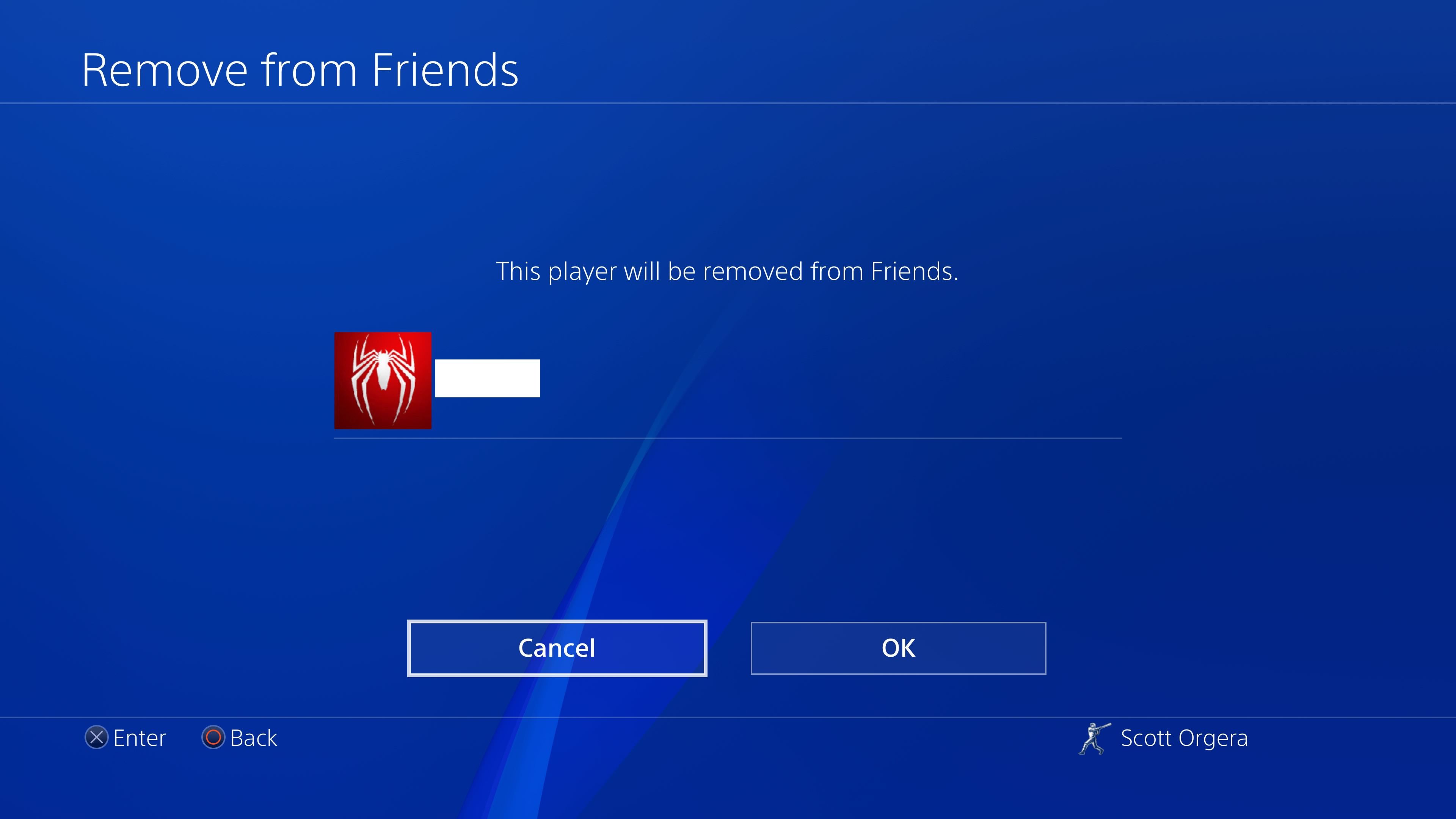 снимок экрана PS4 Remove from Friends