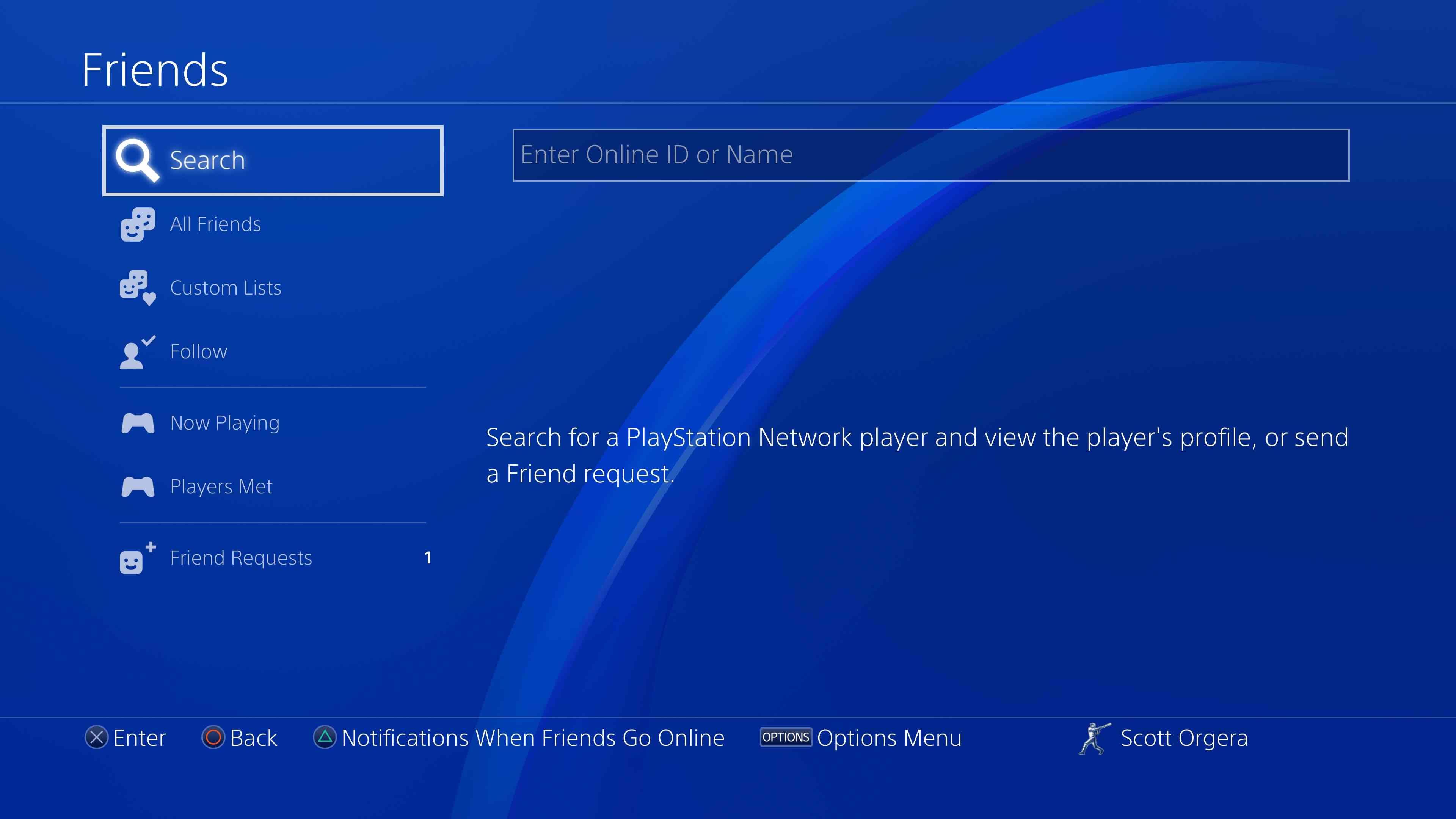 снимок экрана интерфейса PS4 Search Friends