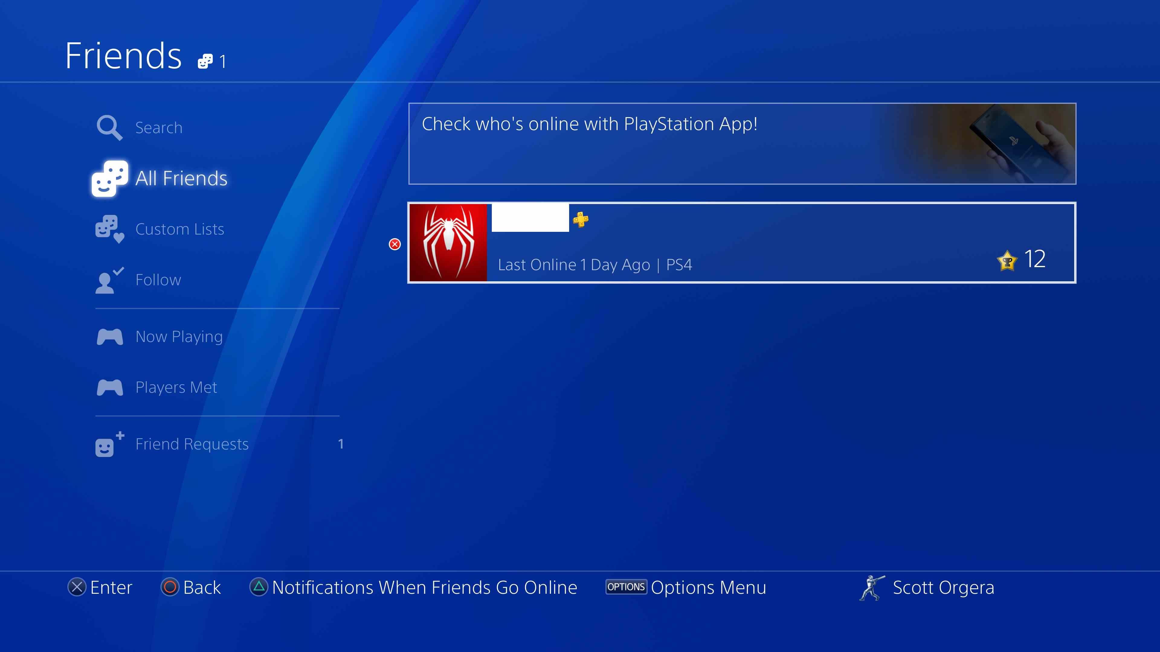 снимок экрана интерфейса PS4 All Friends
