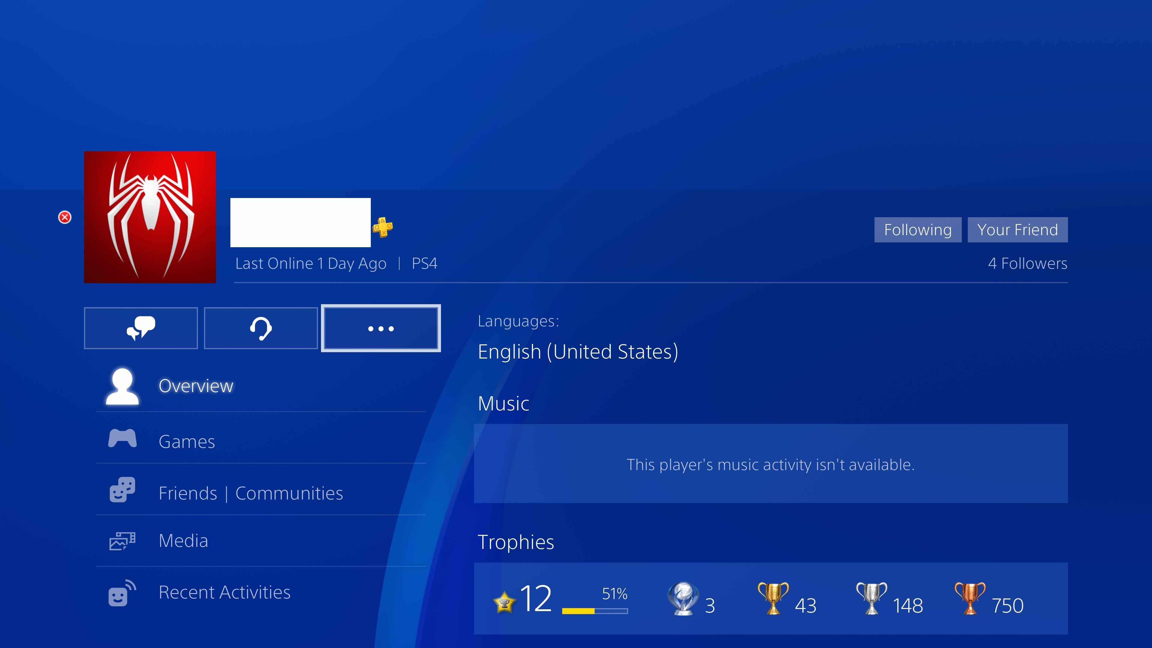 скриншот профиля друга PS4