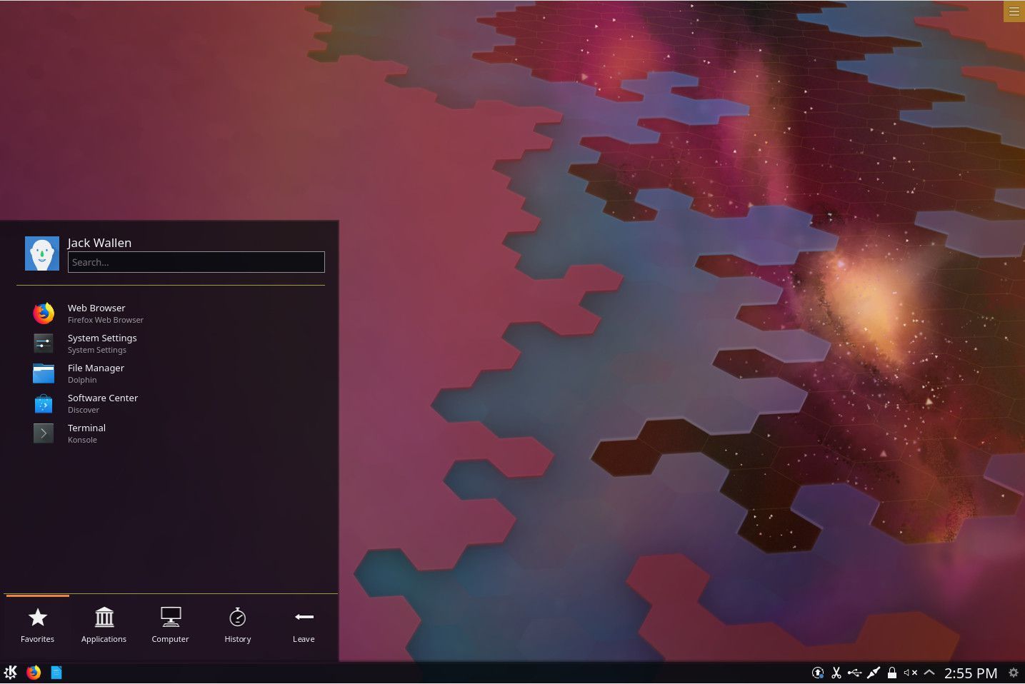 Снимок экрана нового рабочего стола KDE Plasma.