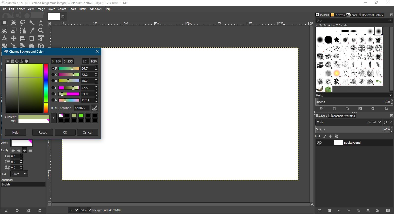 Изменение цвета фона в GIMP.