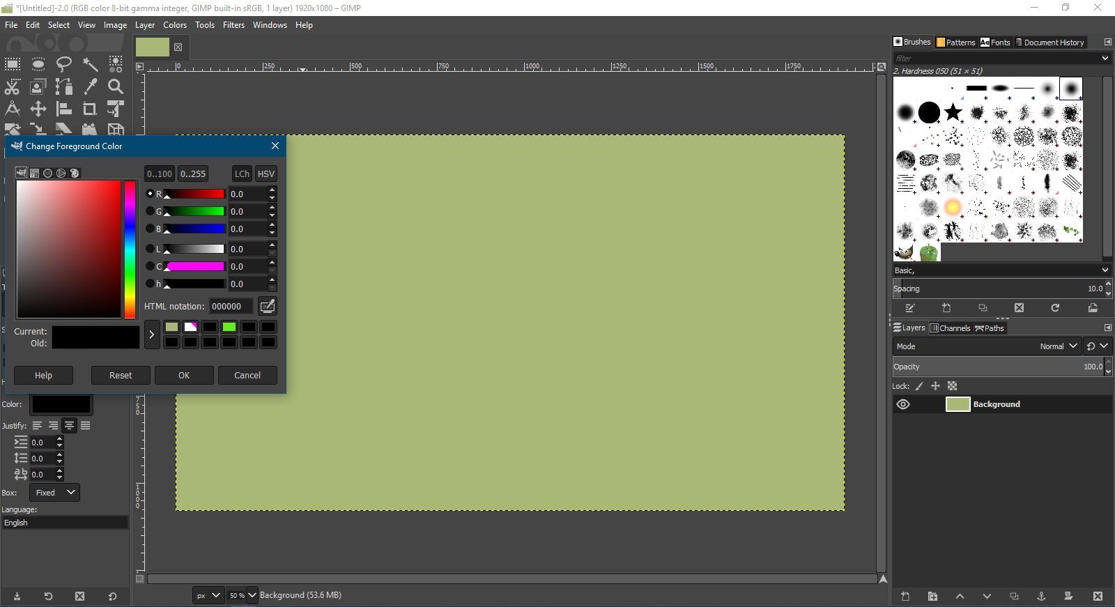 Изменение цвета переднего плана в GIMP.