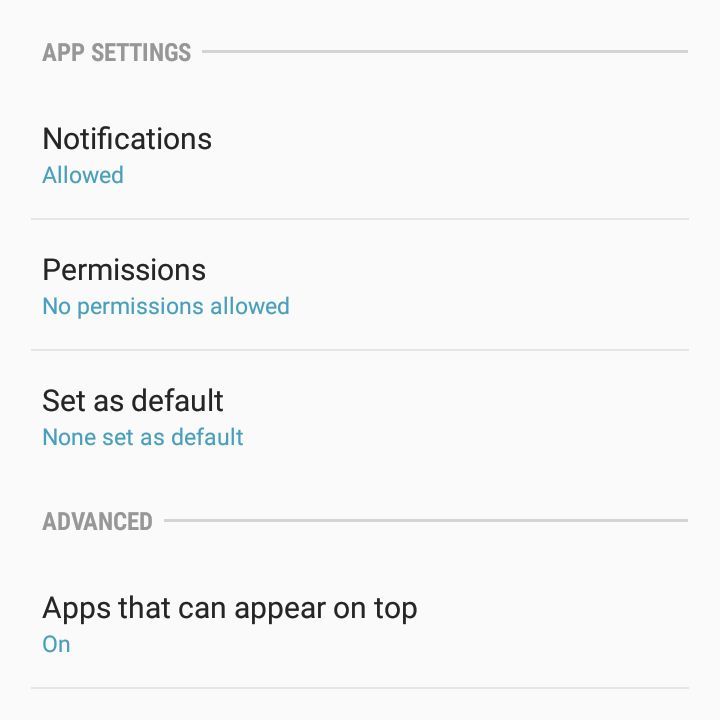 Снимок экрана телефона Android с разрешенной опцией 
