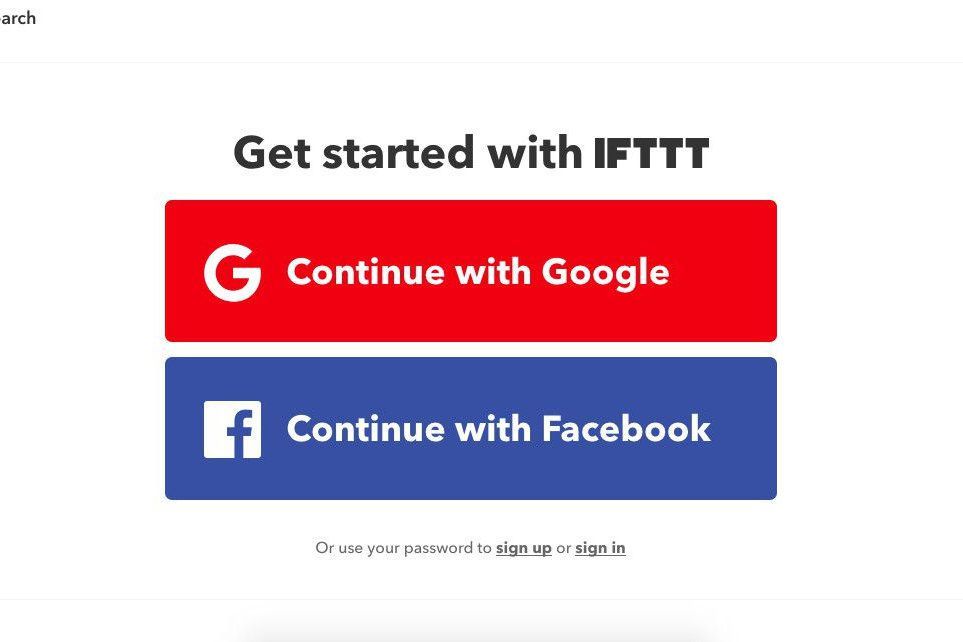 Вход в IFTTT скриншот