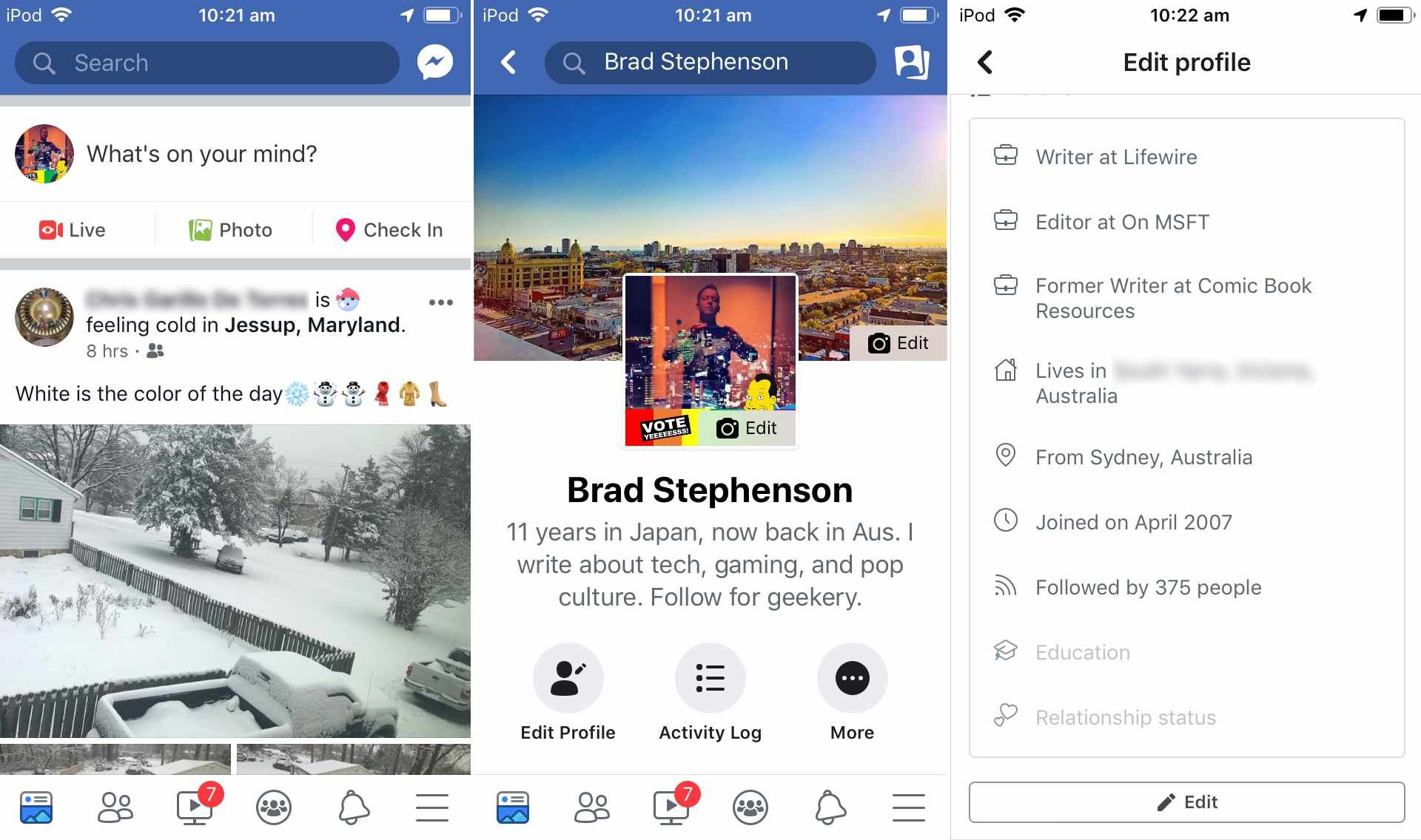 Скриншоты приложения Facebook на iPhone.