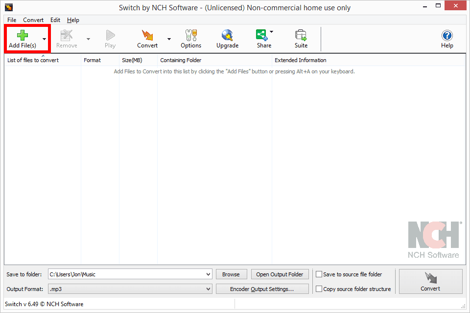 Снимок экрана с кнопкой «Добавить файлы»
