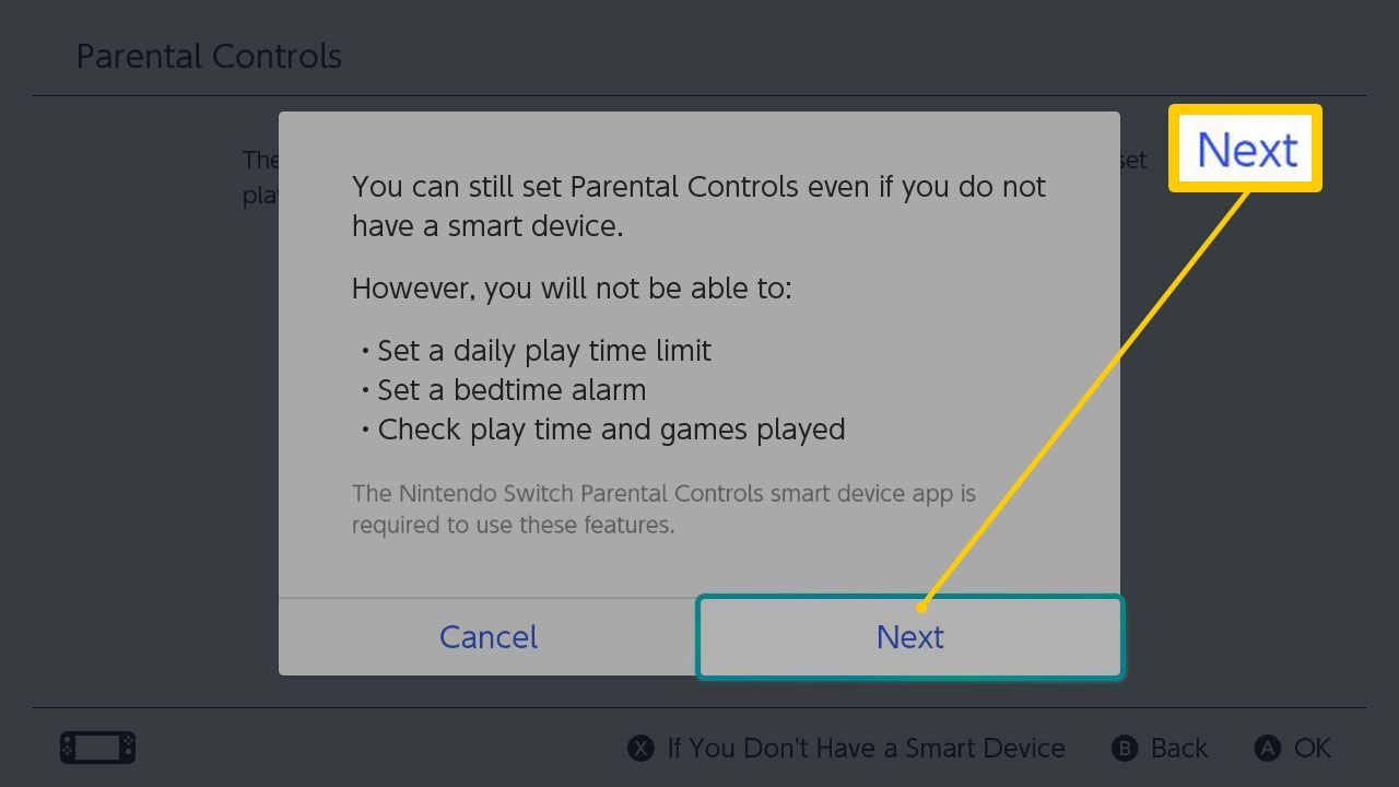 Экран настройки родительского контроля Nintendo Switch, если вы не't use the app