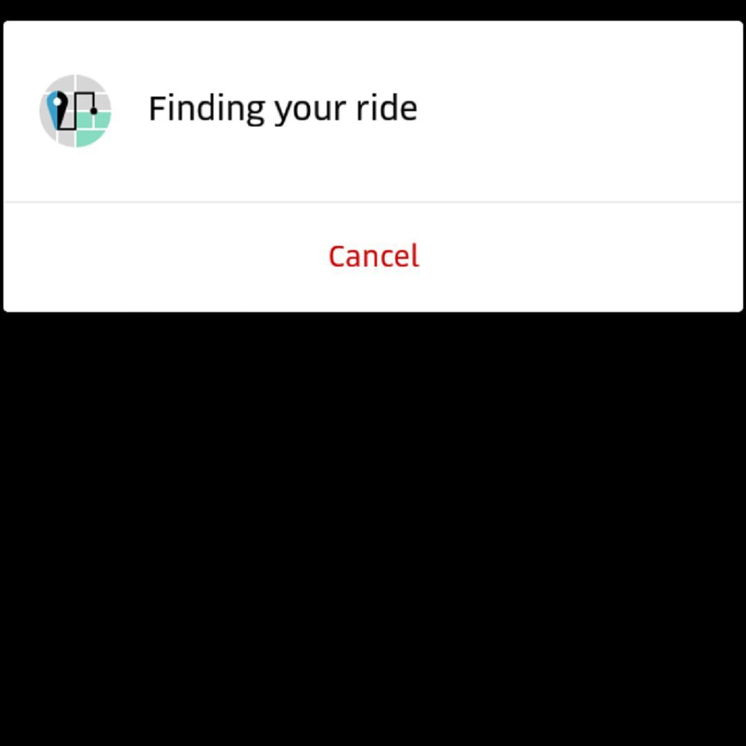 Мобильный снимок экрана приложения Uber в процессе отмены запроса на поездку Uber перед сопоставлением с драйвером Uber.