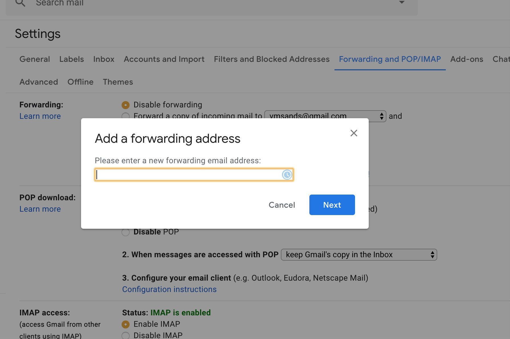 Добавить адрес переадресации в Gmail
