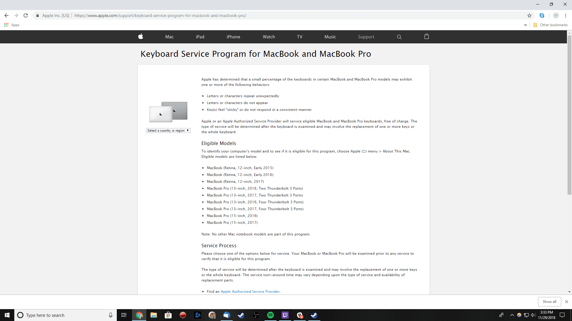 страница обслуживания клавиатуры mabook