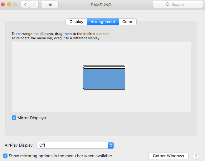 Снимок экрана, показывающий параметр «Зеркальные отображения» на MacBook