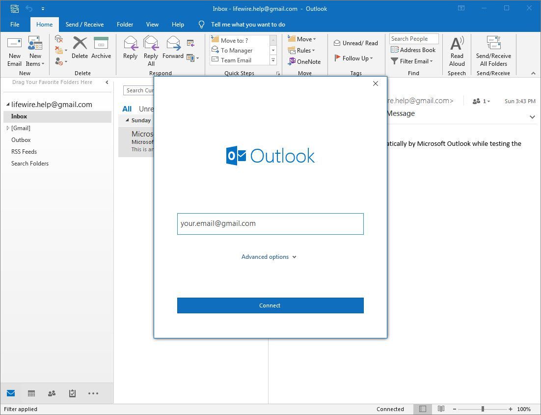 Outlook 2016 добавить экран учетной записи с полем электронной почты
