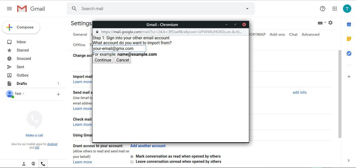 Gmail введите адрес электронной почты для импорта