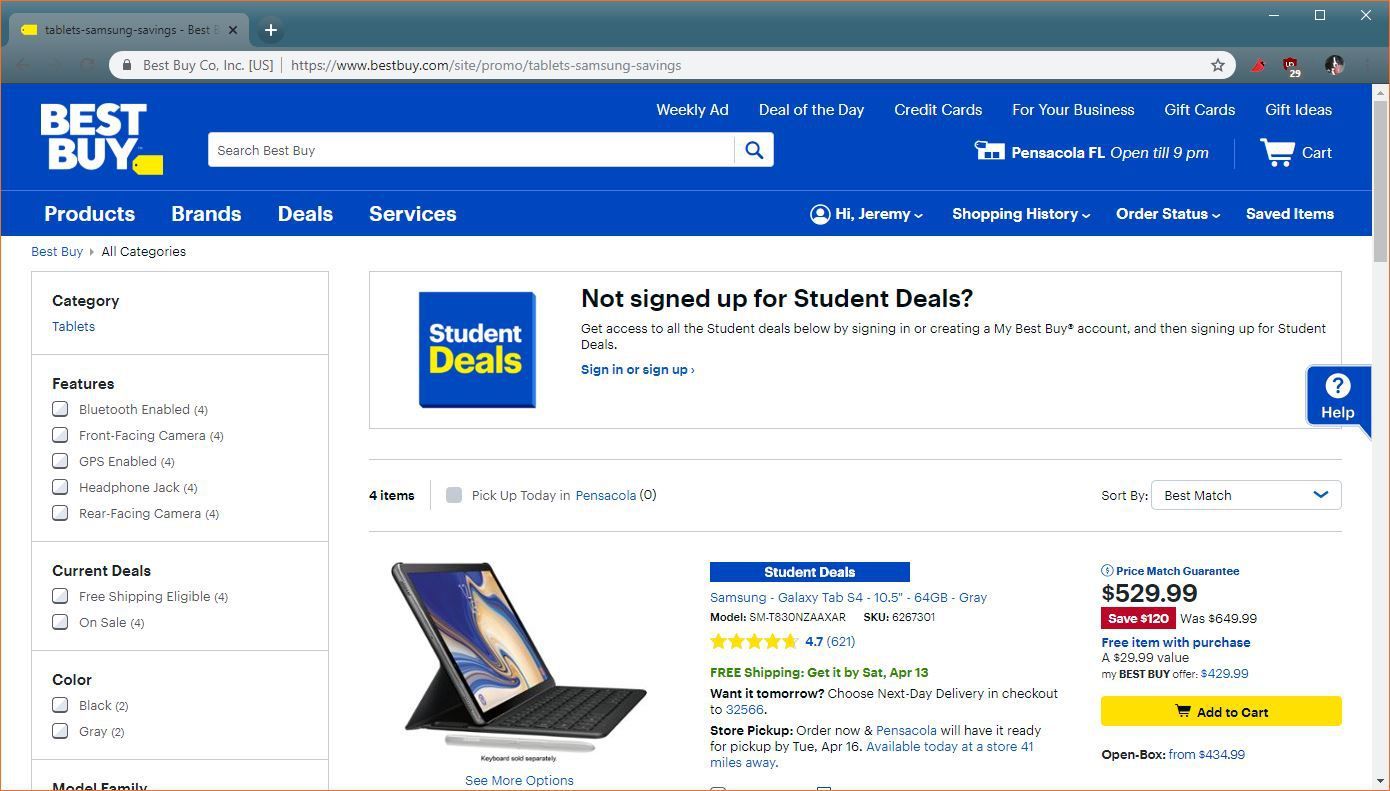 Скриншот соглашения о покупке Best Buy для студентов.