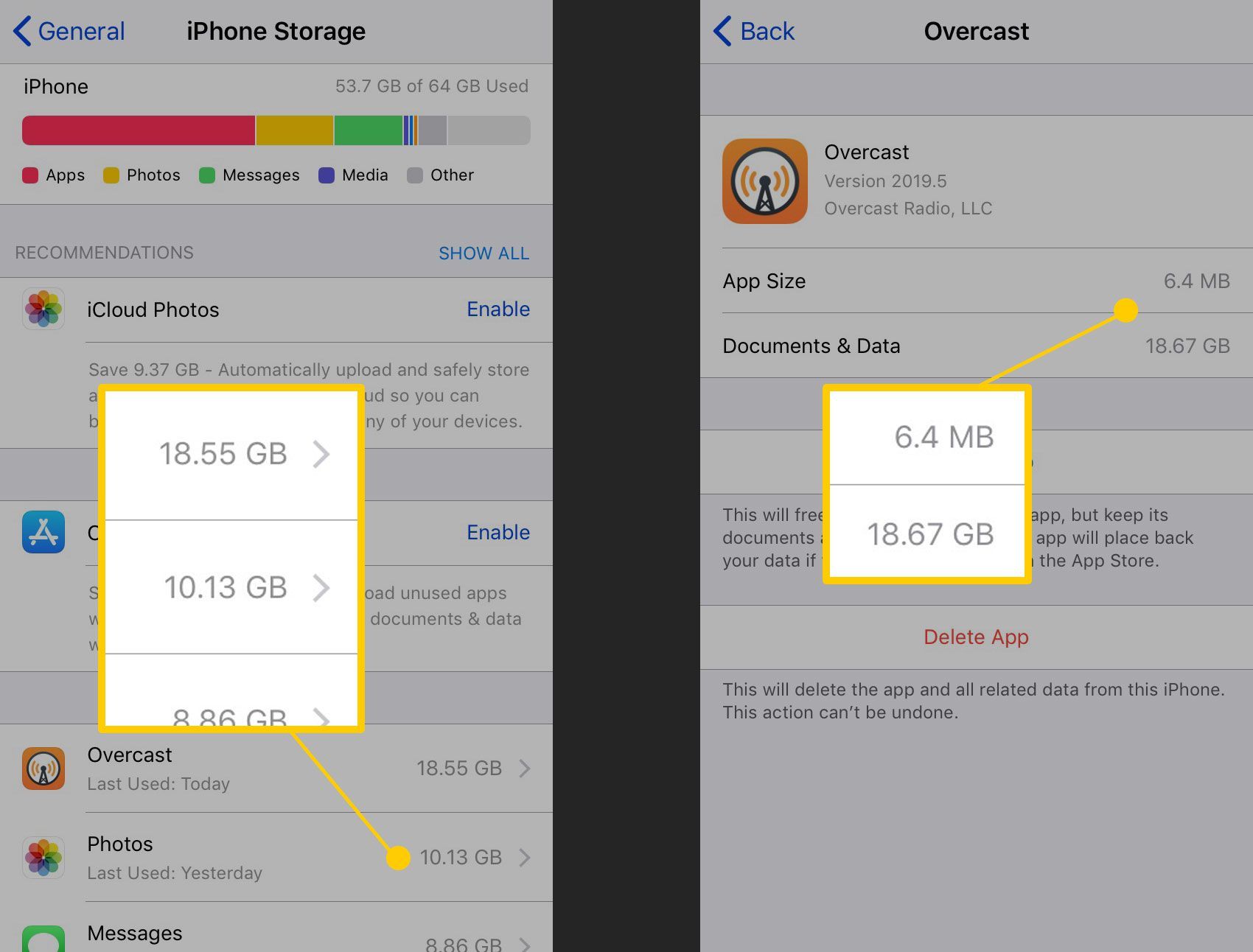 Экран iPhone Storage и пробел в приложении