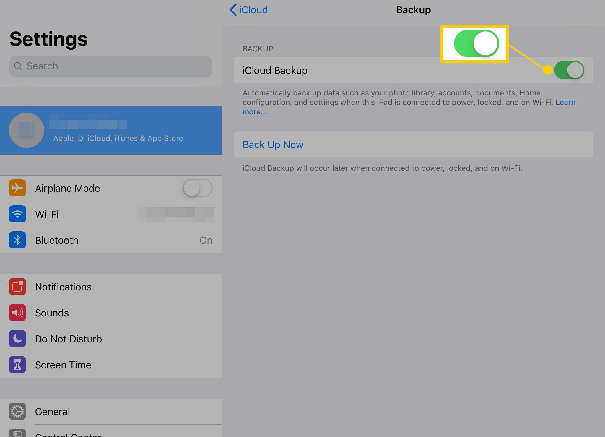 Резервное копирование iCloud на iPad