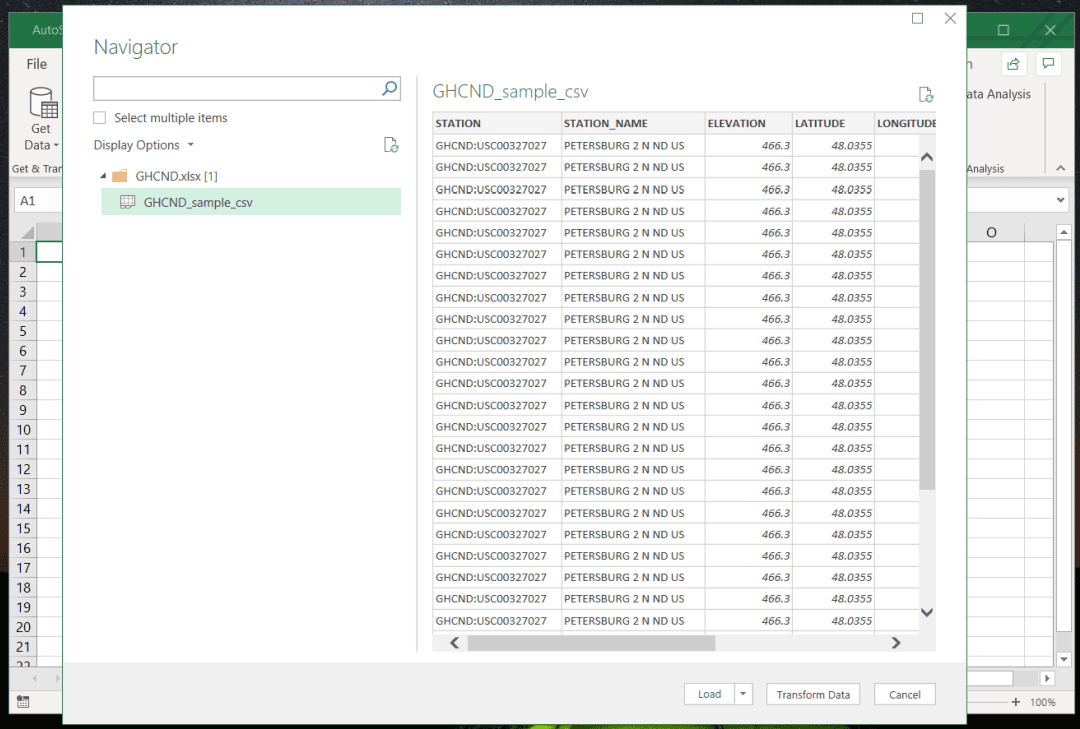 Снимок экрана импорта внешней книги Excel в Excel