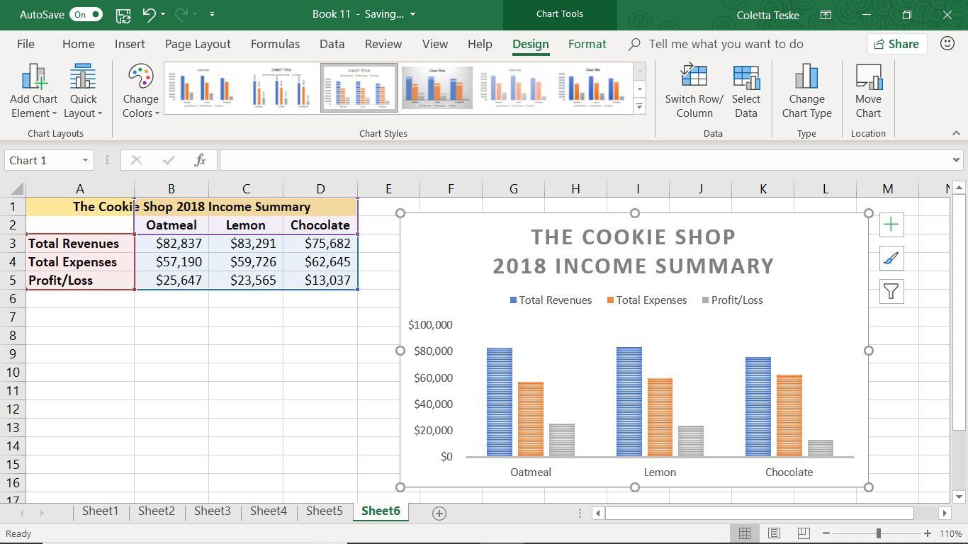 Снимок экрана, показывающий, как изменить стиль диаграммы в Excel