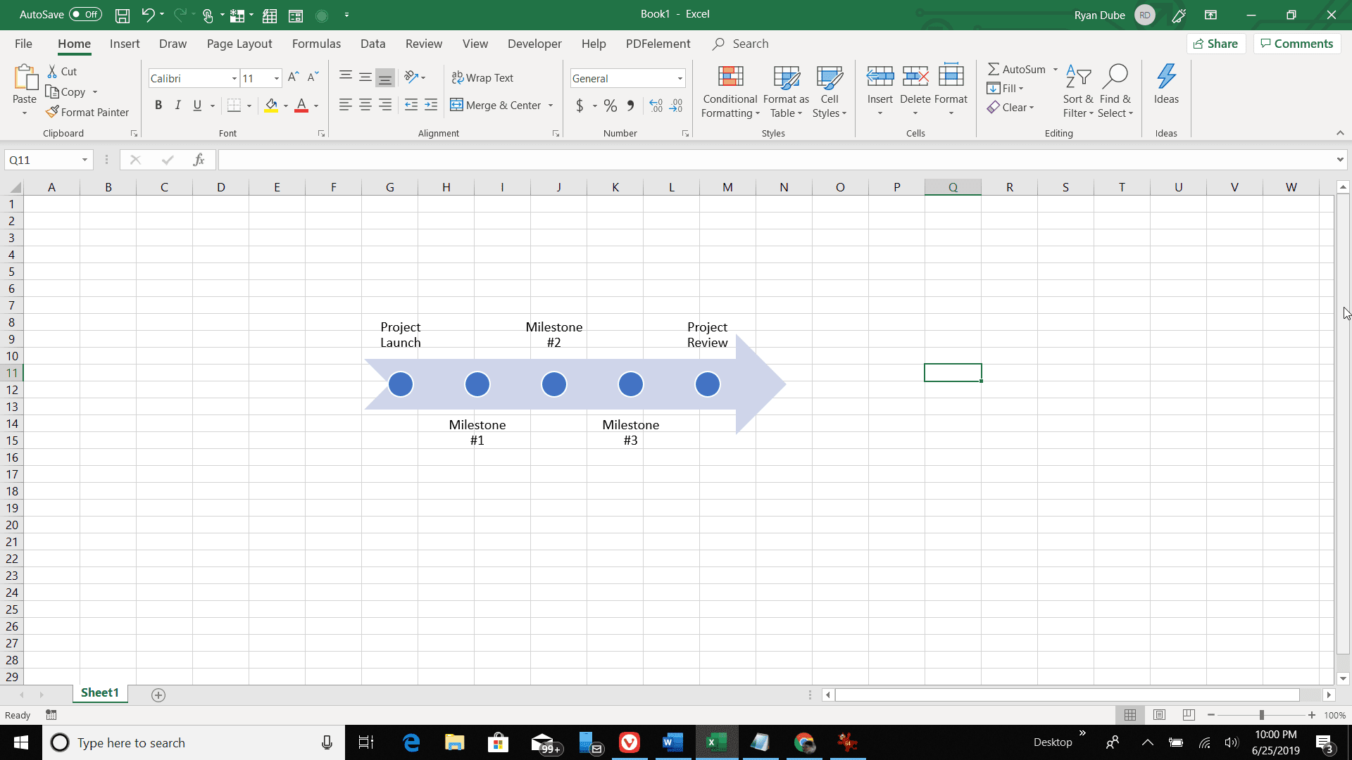 Снимок экрана с временной шкалой Excel в листе Excel