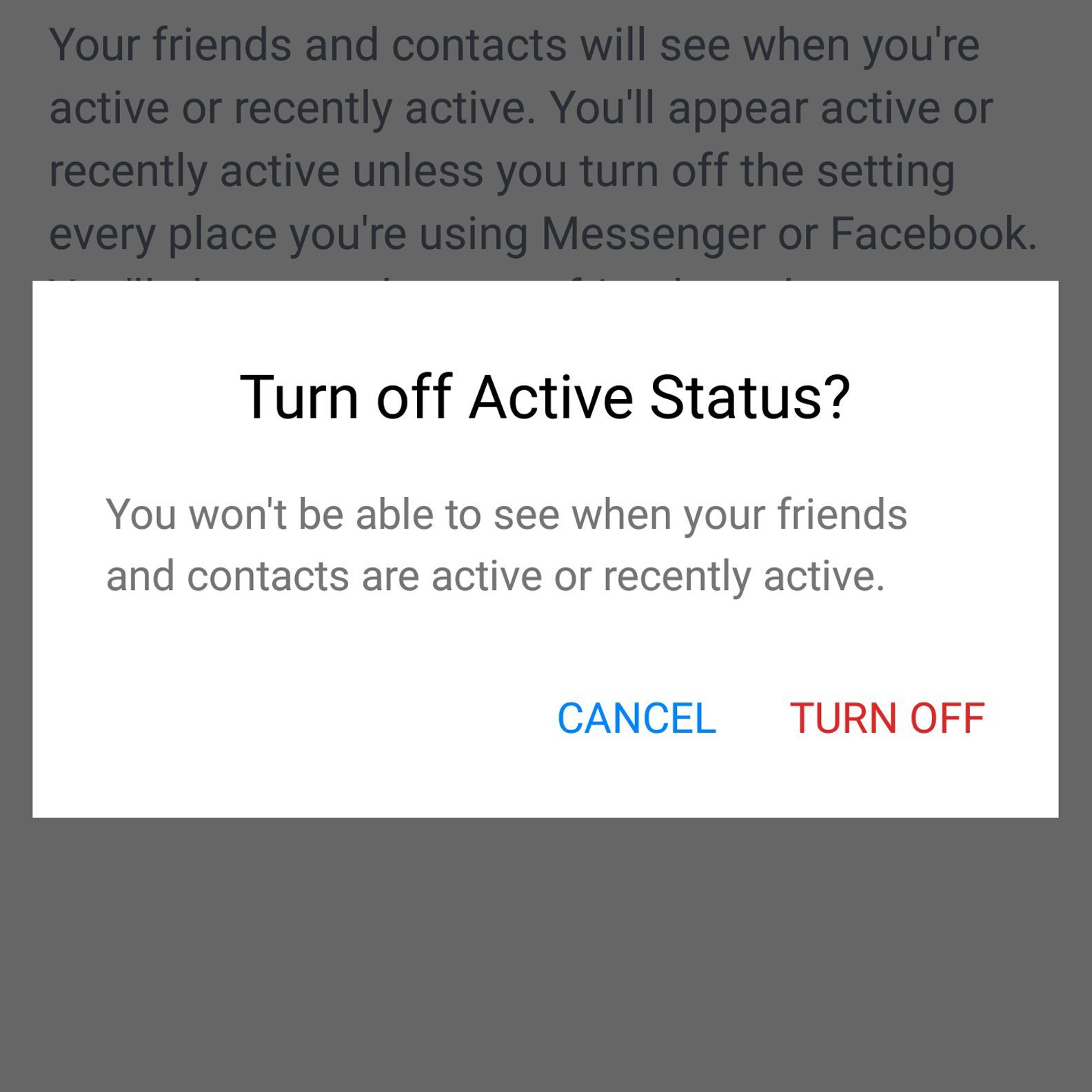 Приложение Facebook Messenger позволяет отключить активный статус.