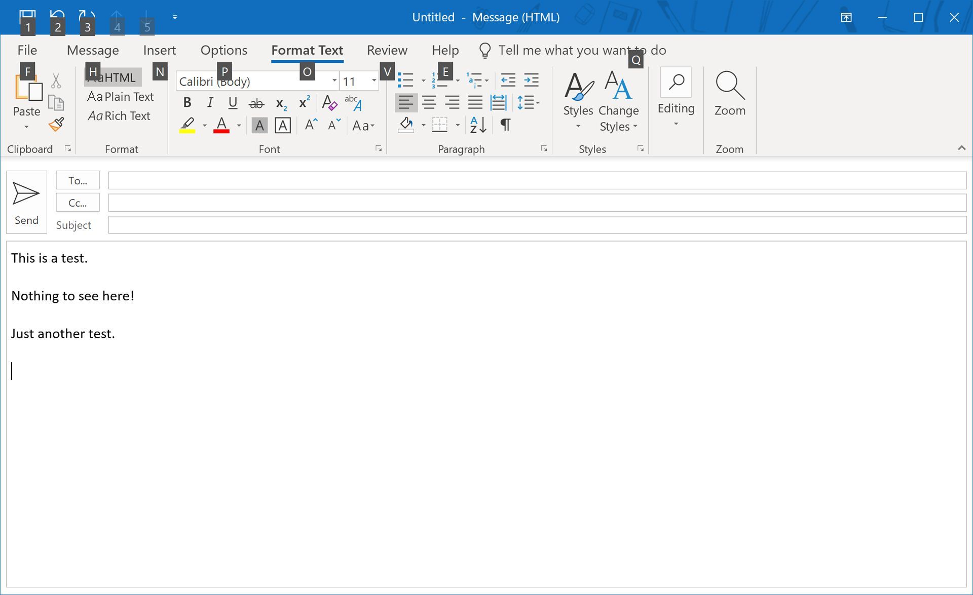 Символы абзаца в электронном письме в Outlook на Windows 10.