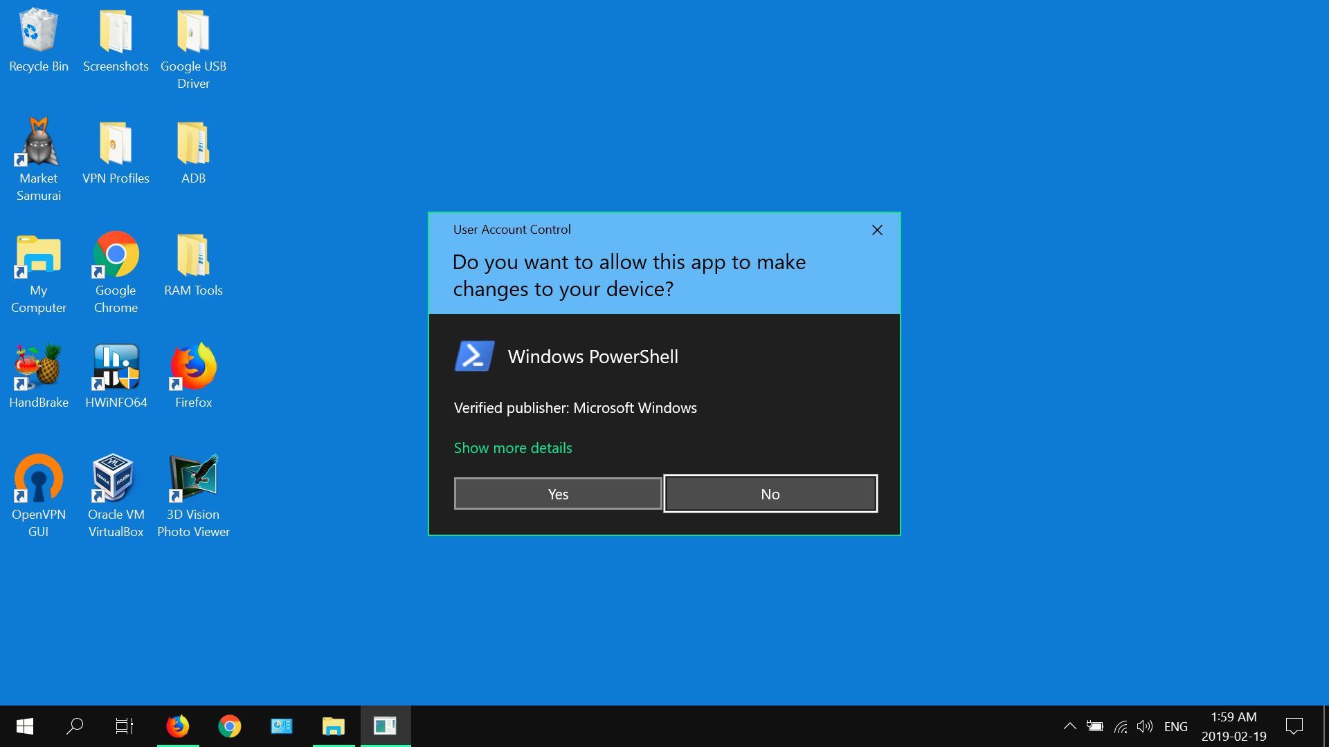Скриншот диалогового окна UAC для Windows 10.