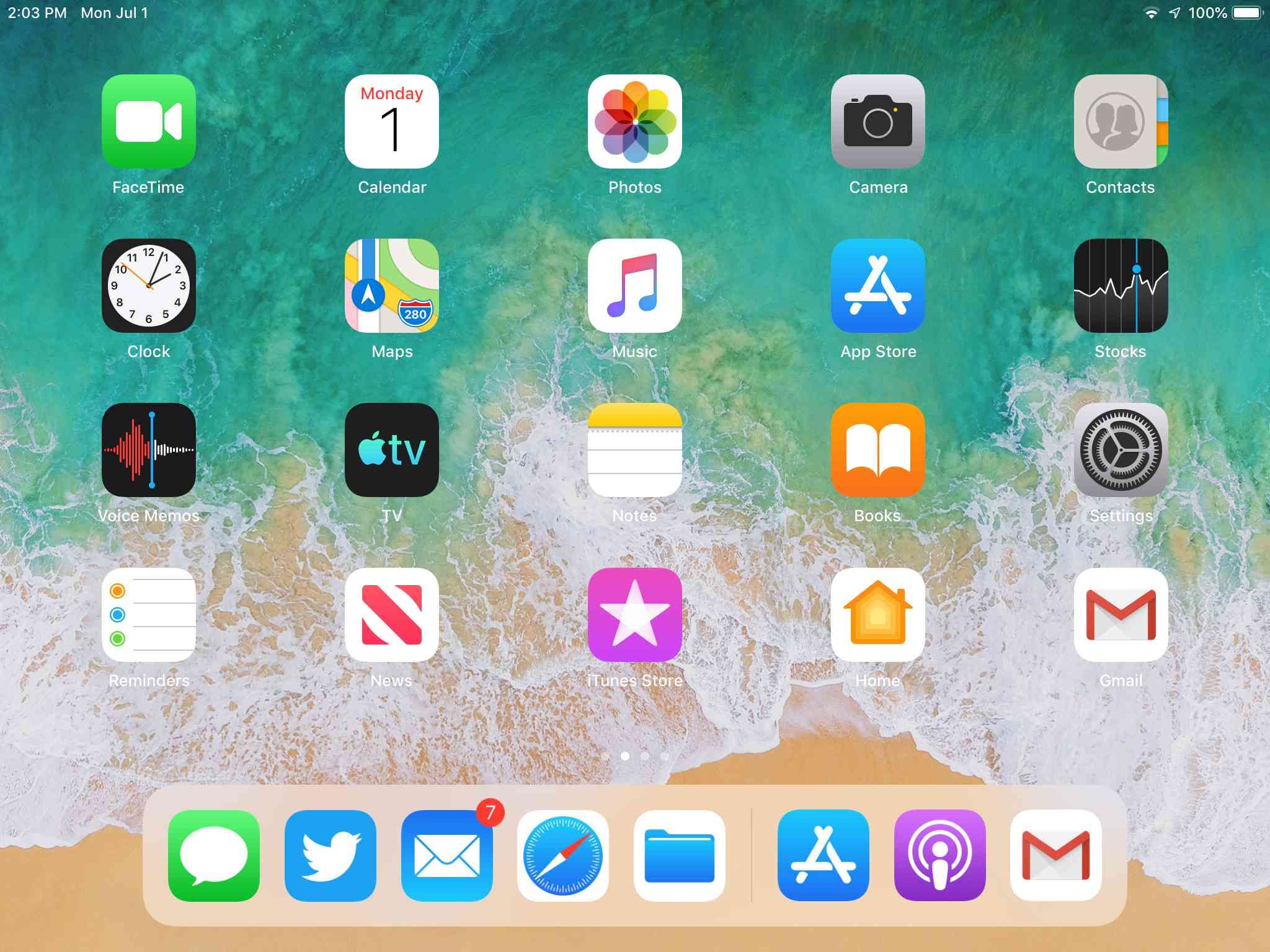 Начальный экран iPad с приложением «Настройки»