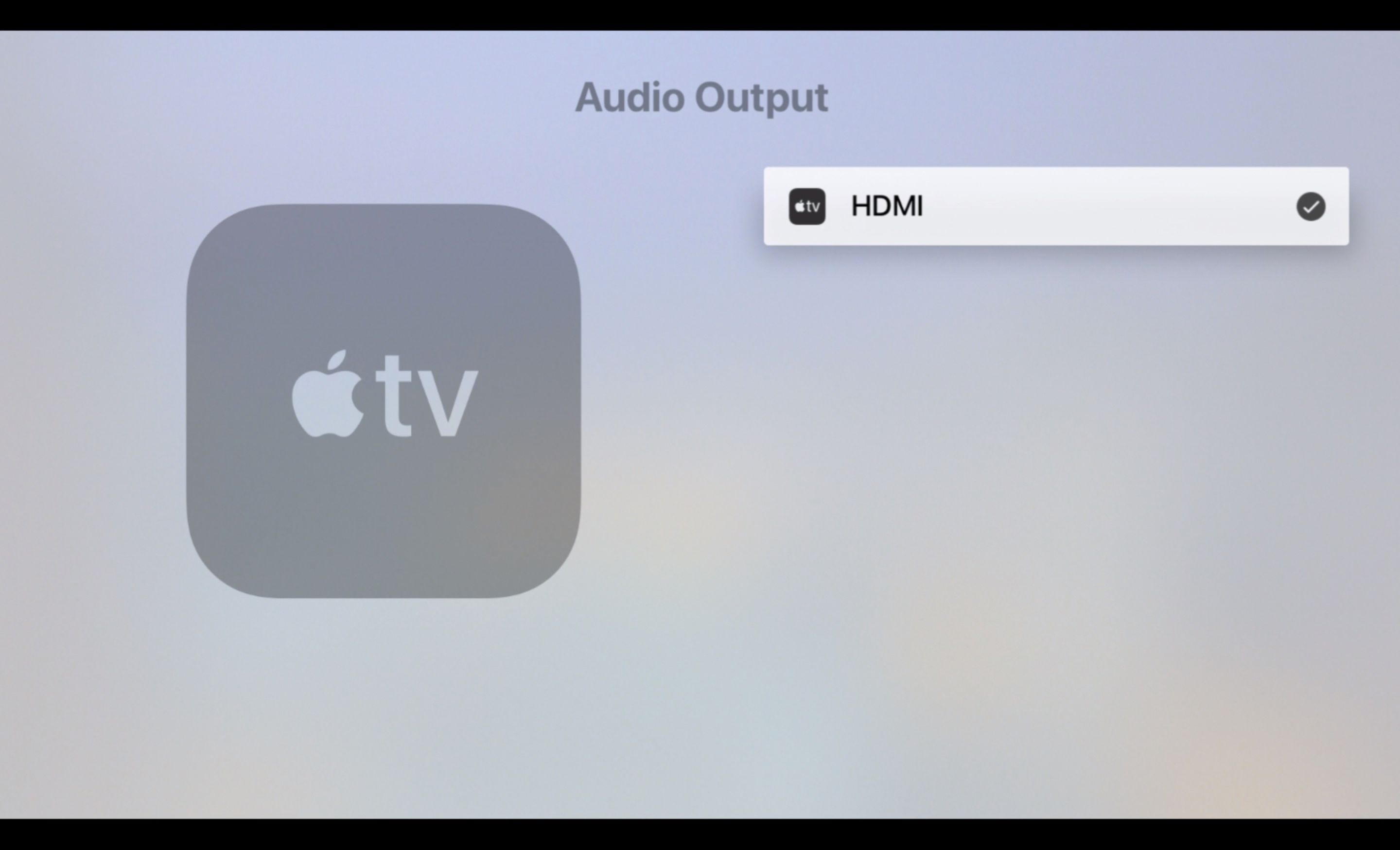 Экран вывода звука на Apple TV, установлен на HDMI