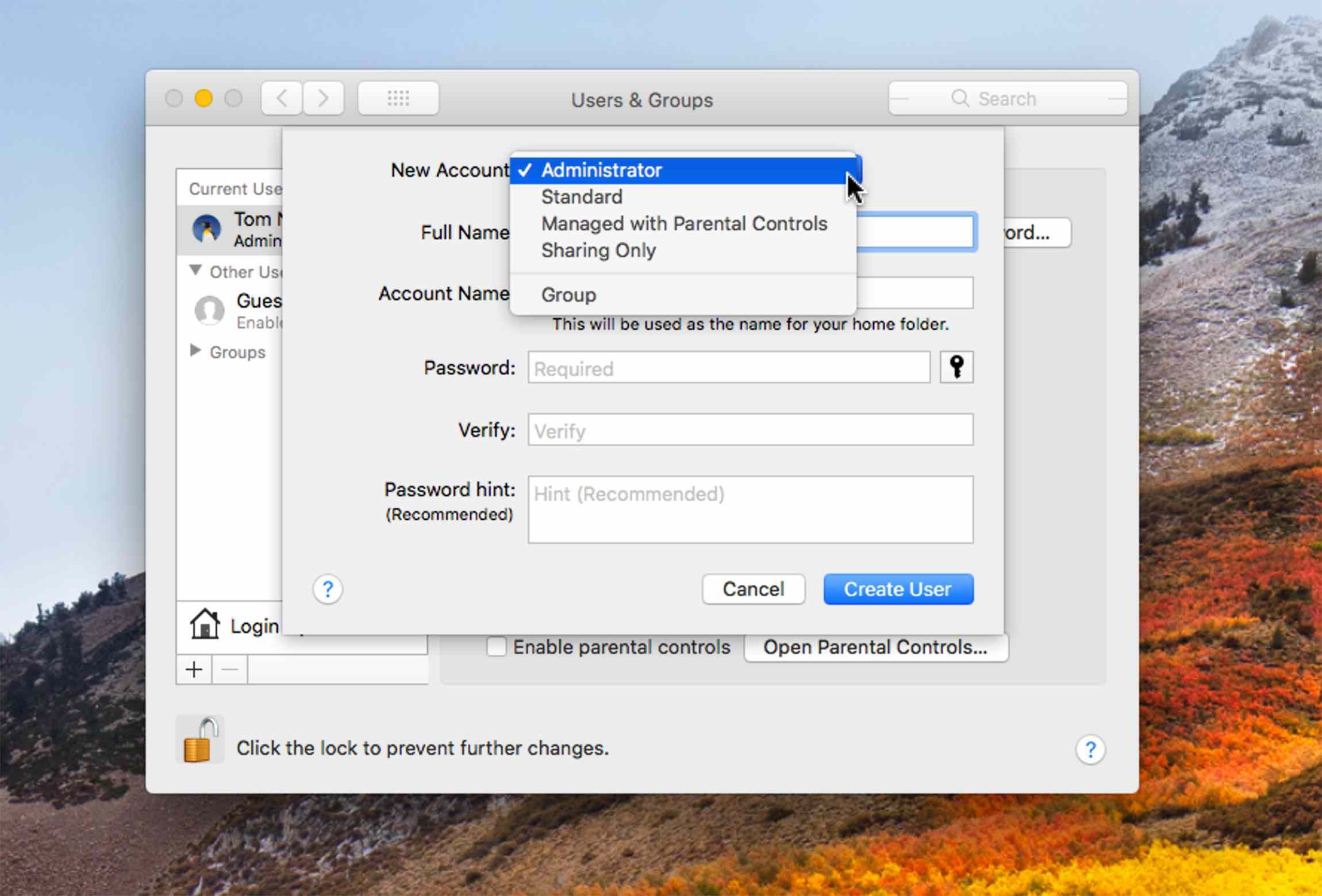 Добавление учетной записи администратора в macOS