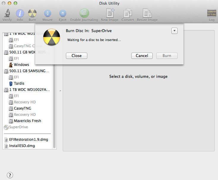 Записать загрузочный DVD OS X Mountain Lion