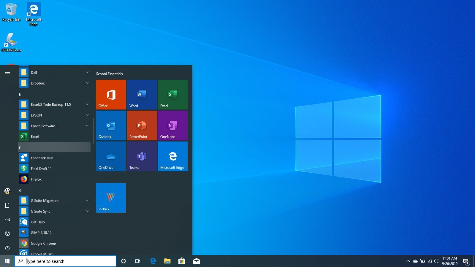 Просмотр всех приложений в Windows 10.