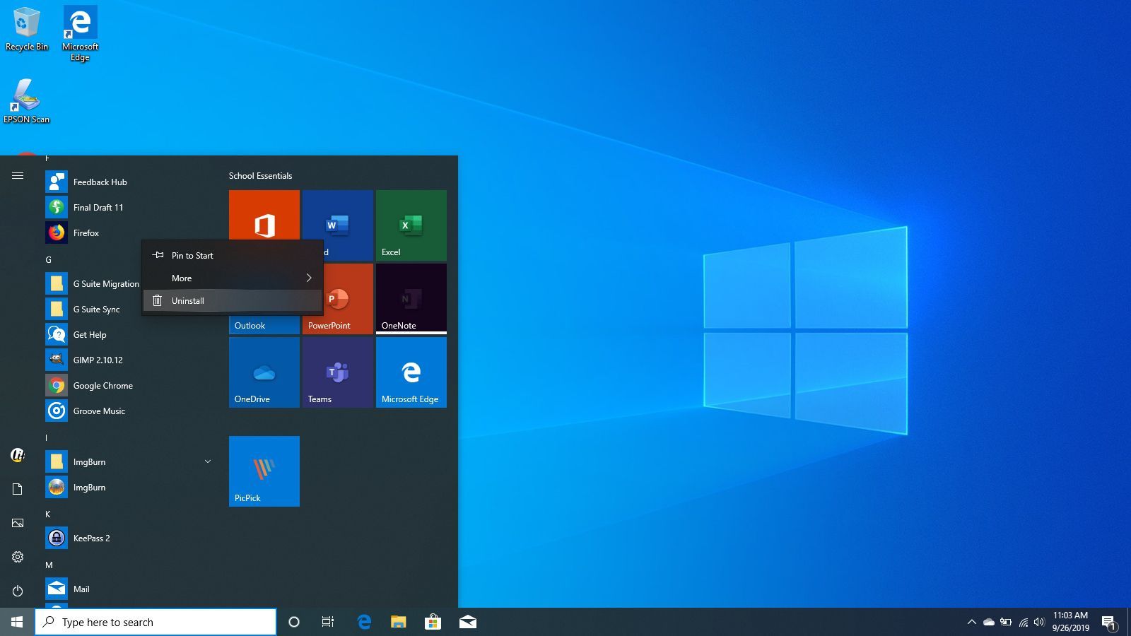 Щелкните правой кнопкой мыши и выберите удалить в Windows 10.