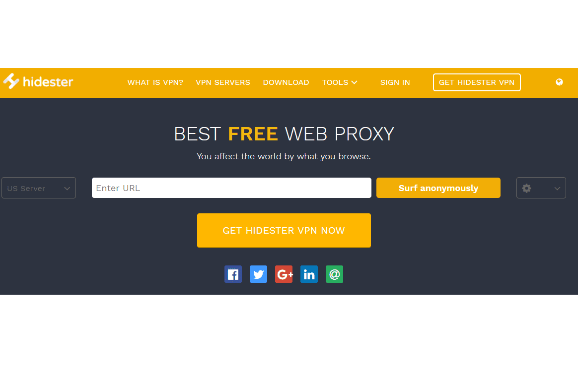 Снимок экрана бесплатного веб-прокси Hidester