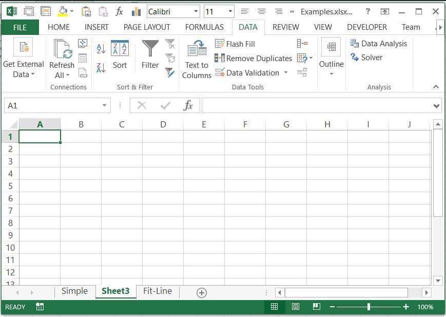 Поиск команды Excel Solver на вкладке «Данные»