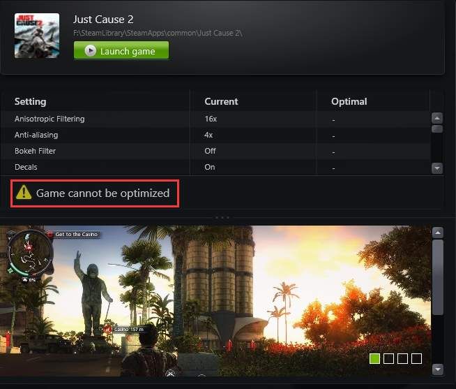 GeForce Experience Game cannot be optimized 