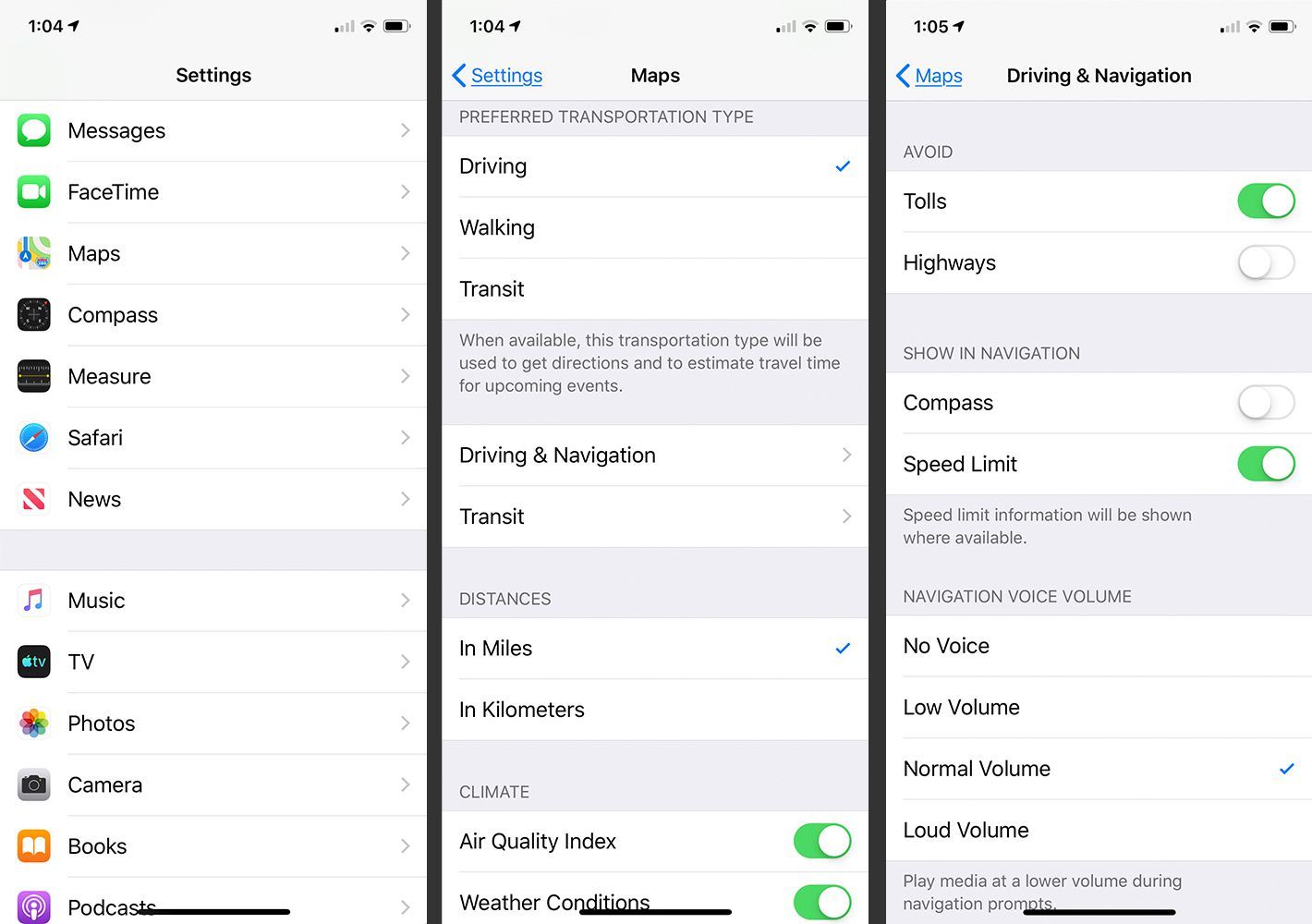 Варианты вождения и навигации для приложения iPhone Maps